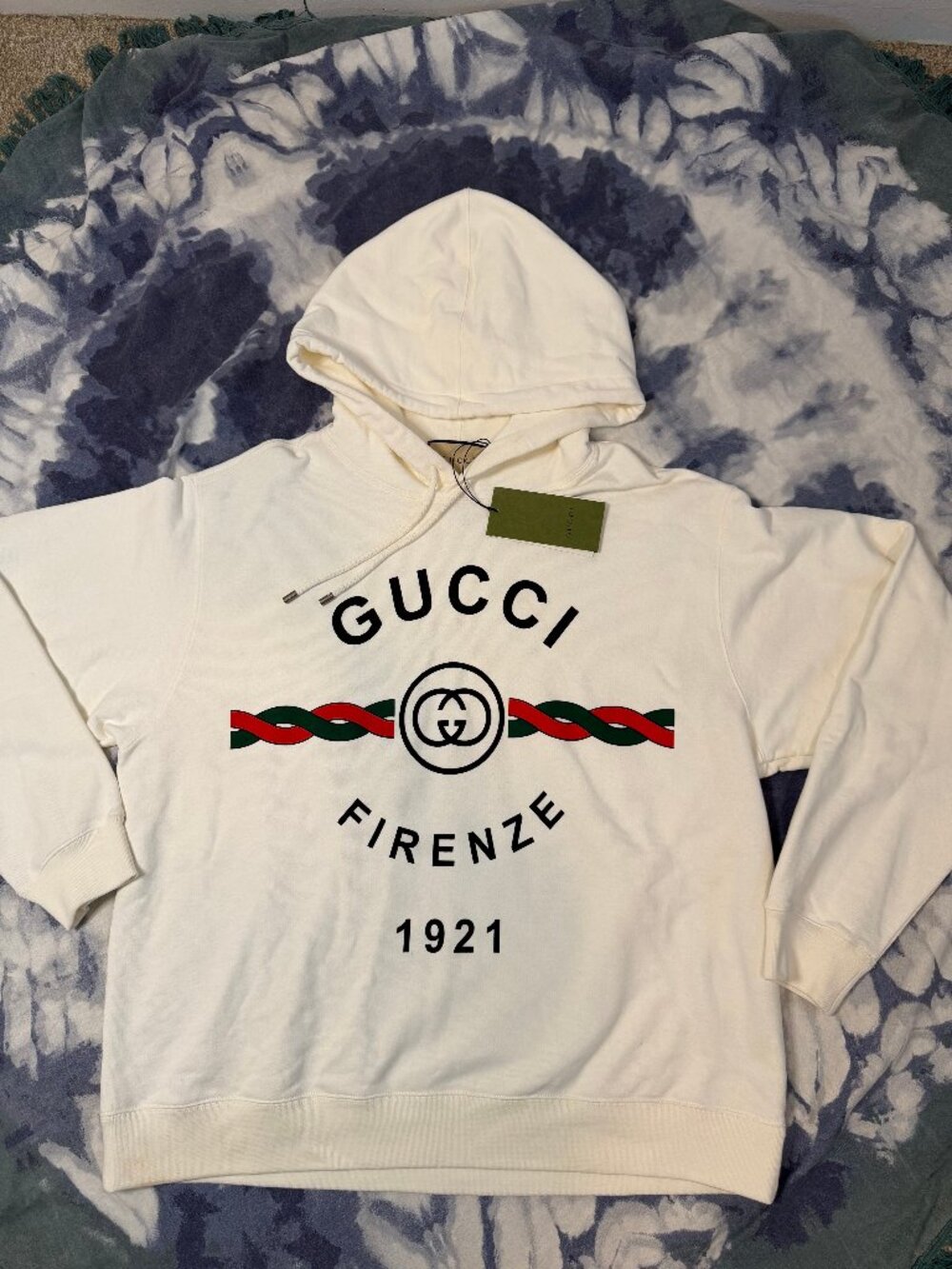 Gucci Firenze 1921 White Hooded Sweatshirt Interlocking GG Logo Size L NWT